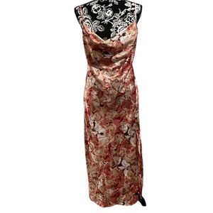 Canton Walker Collection size XL ivory & pink floral draped neckline slip dress
